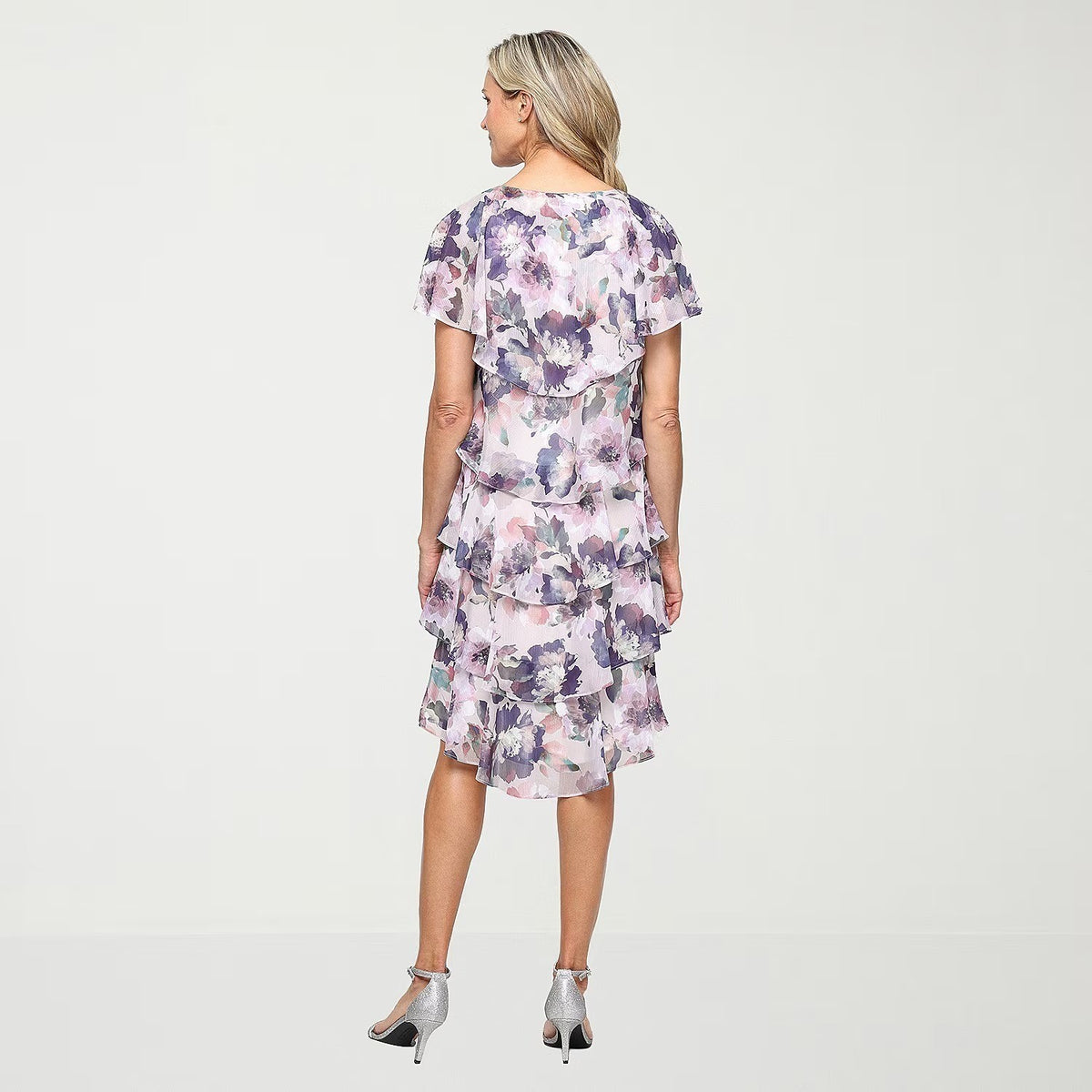 NWT S. L. Fashions Womens 10 Blush Multi Floral Shift Dress Short Sleeve Round