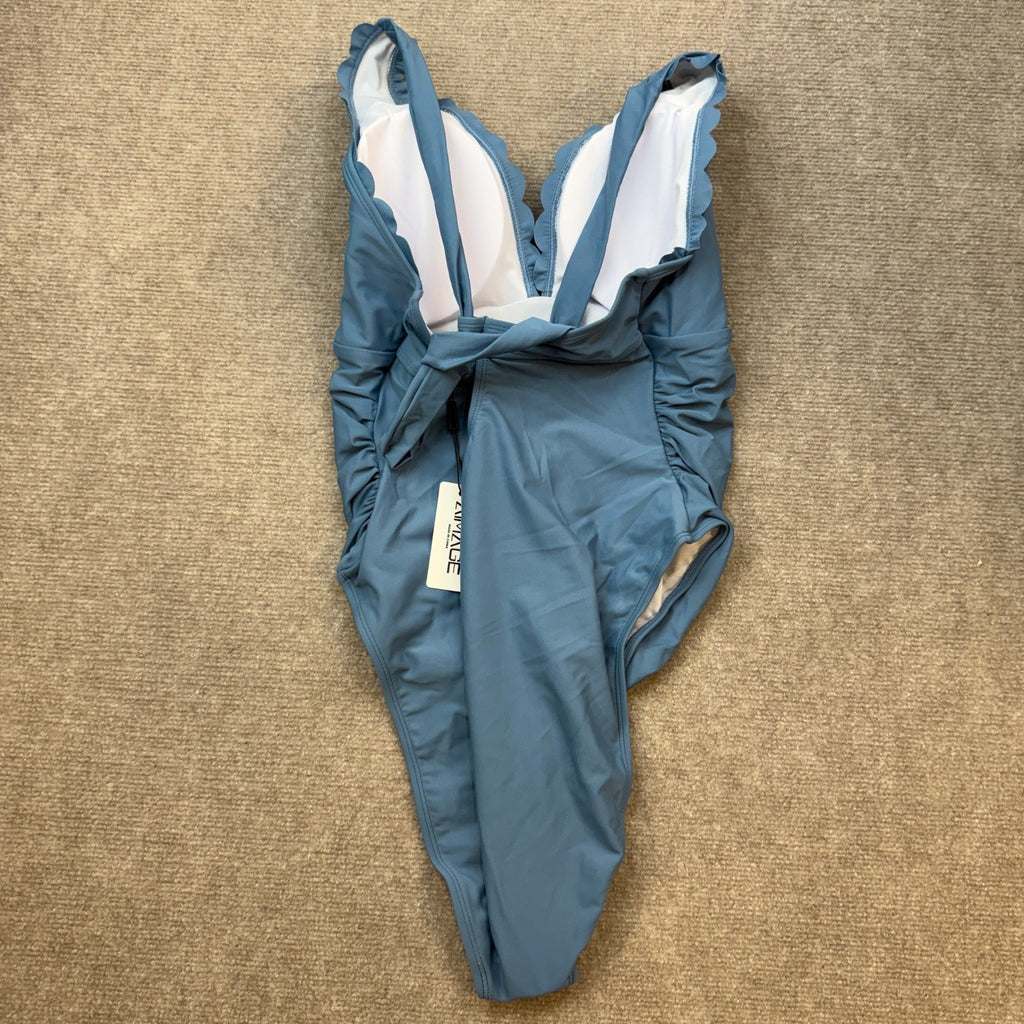 AI'MAGE Women's 2XL Blue One Piece Swimsuit Ruched Tummy Control