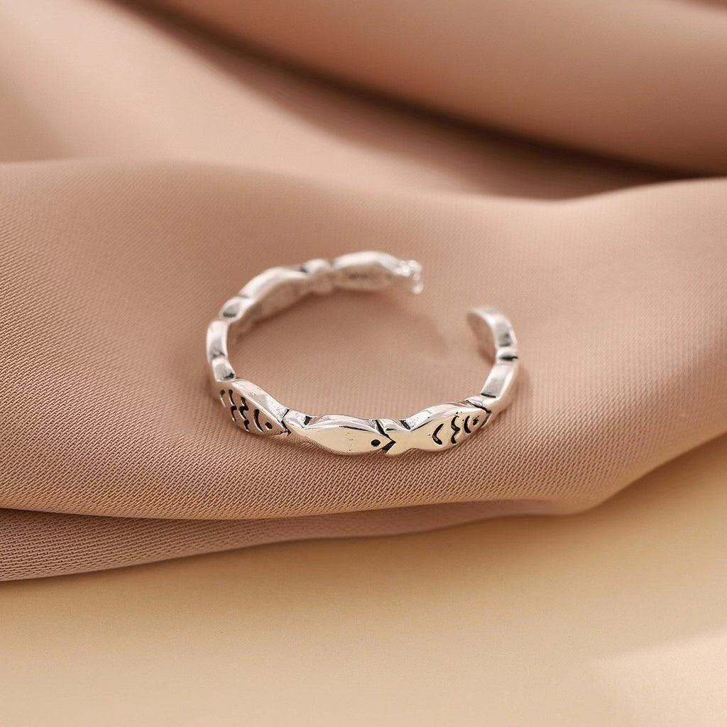 Silver Tone Fish Ring Women's Cute Animal Boho Jewelry Stainless Steel Size 7