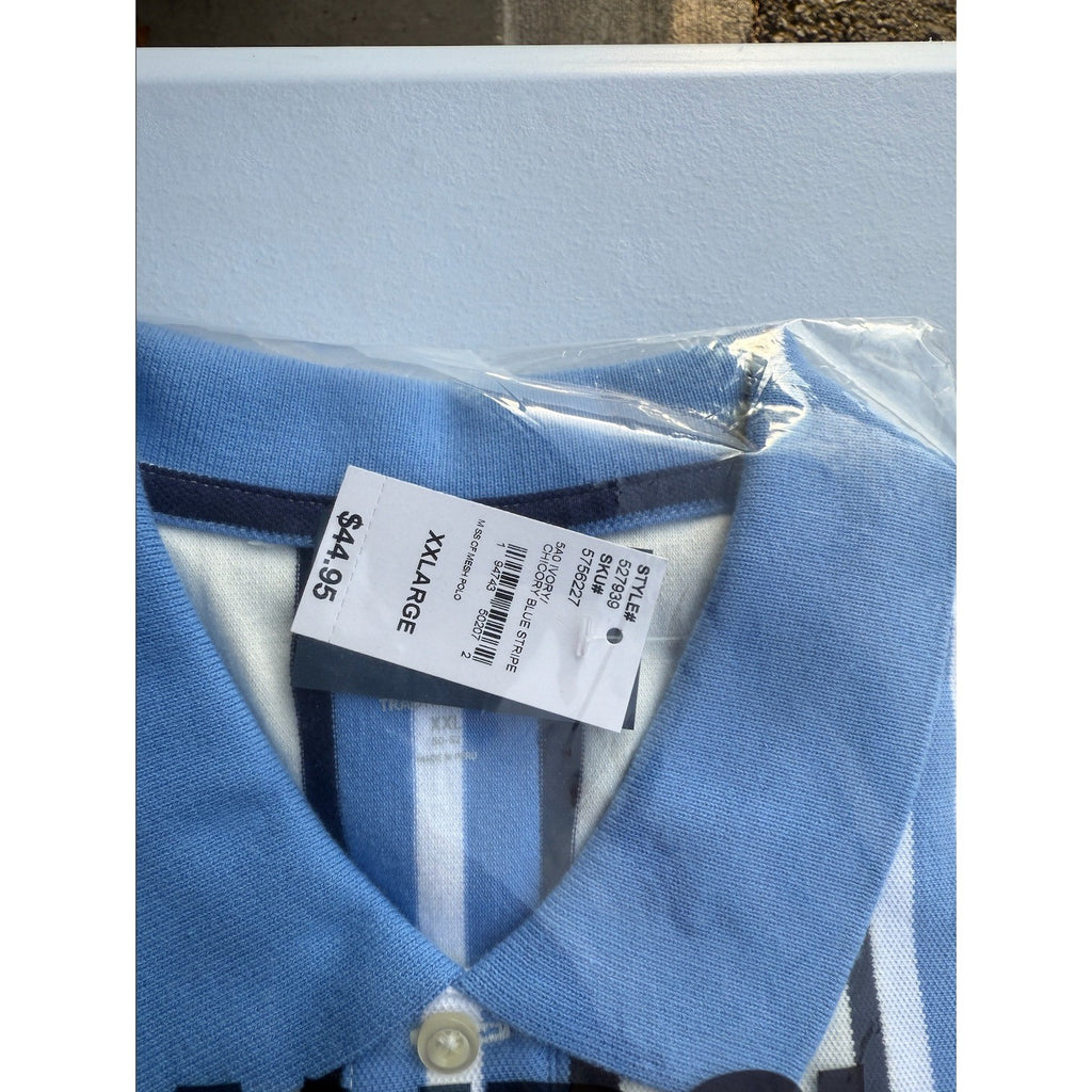 2 Pack Lands' End Mens Polo SS - 2XL/T Golden & 2XL Ivory/Chi Blue Striped