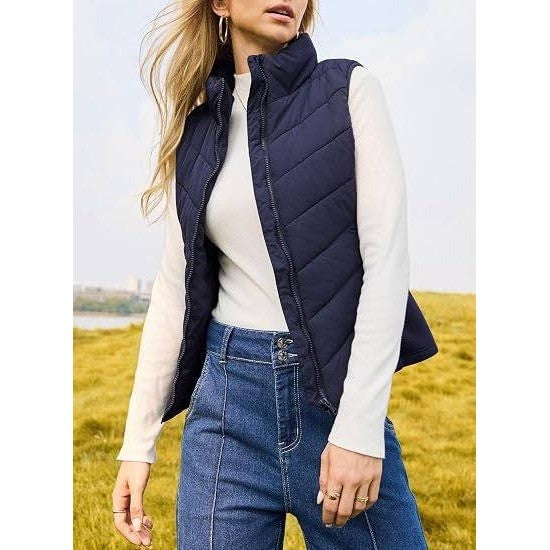 MSRP $44 Dokotoo Women's XL Blue Quilted Vest Lightweight Puffer Gilet Zip Oute