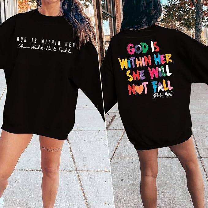 MSRP $33 VILOVE Women's L Christian Sweatshirt God Is Within Her Pullover Long