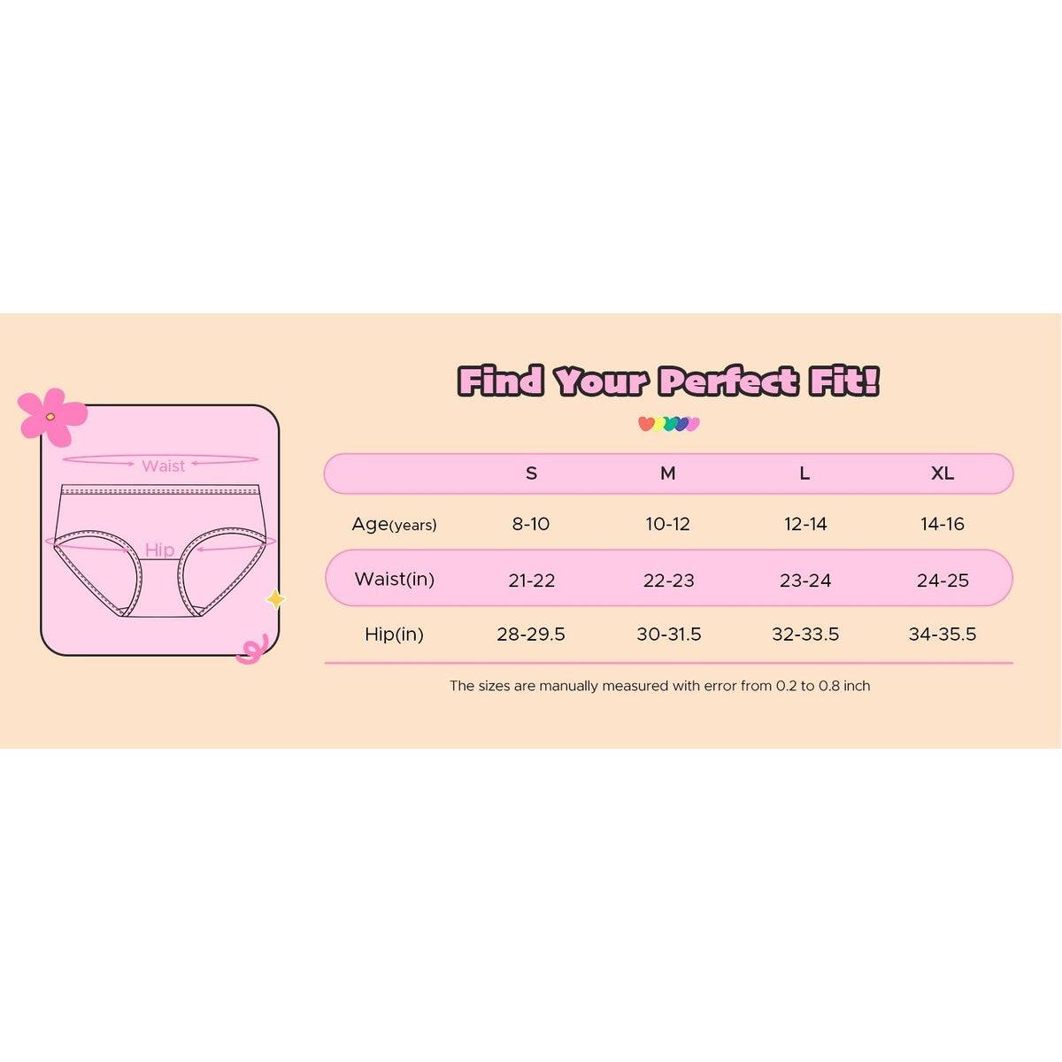 Set of 6 MSRP $26 INNERSY Girl's 14-16Y Cotton Underwear Comfortable Panties