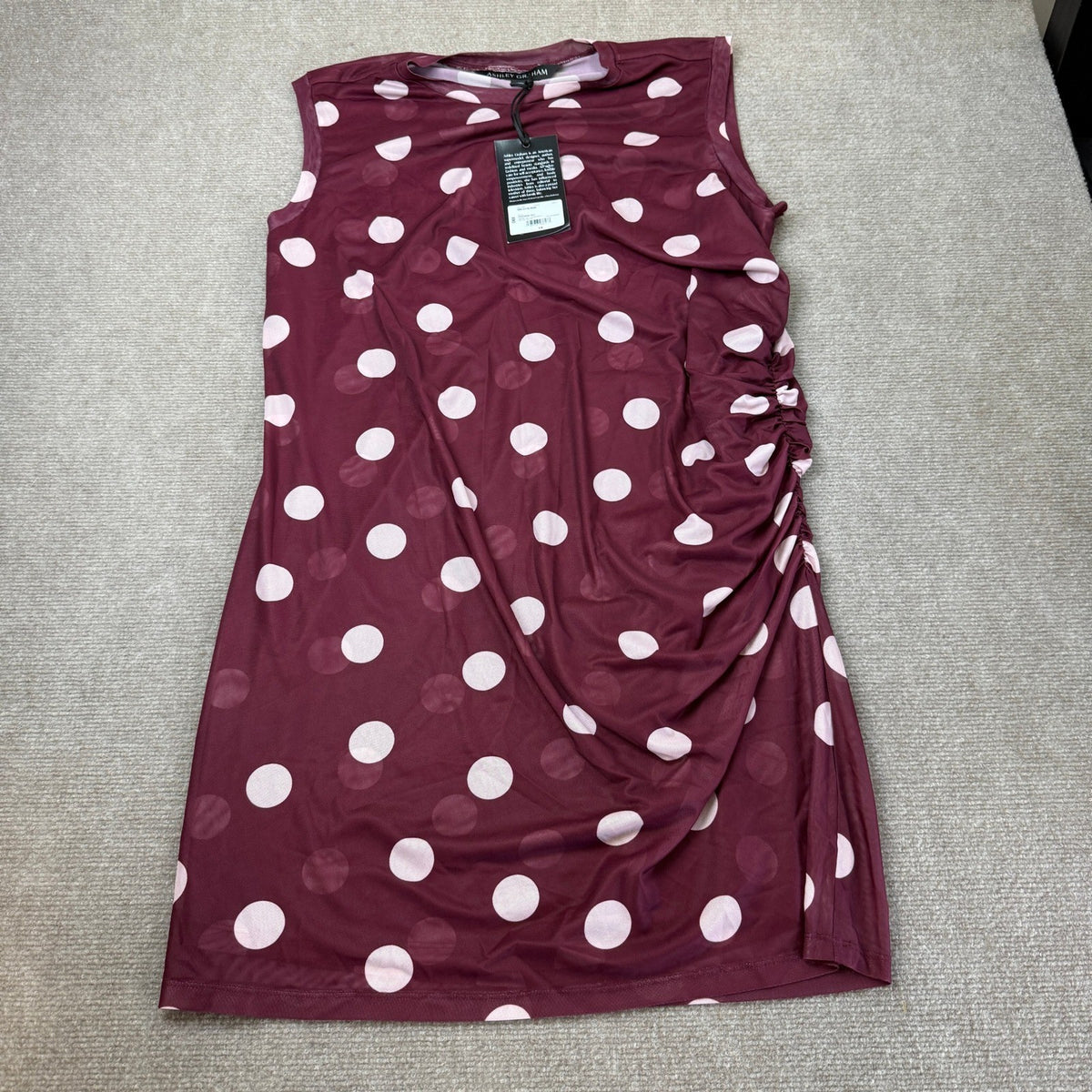 MSRP $90 Ashley Graham Womens 1X Zinfandel Dot  Bodycon Dress Sleeveless Crew