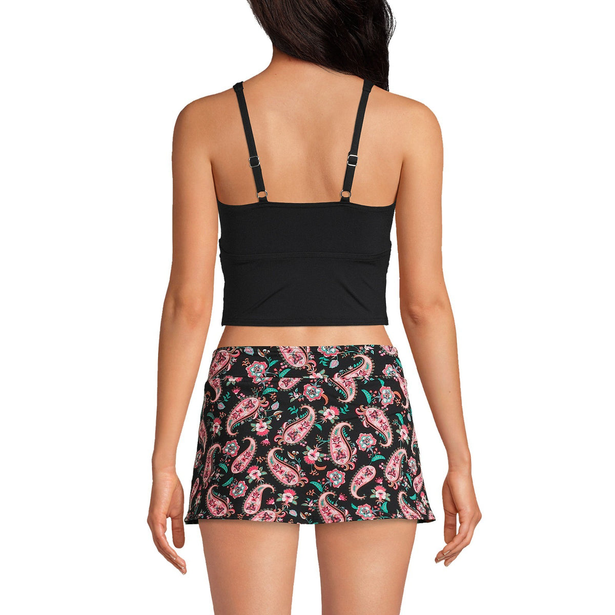 Lands' End Women's 14, 16-22W LONG Black V-Neck Wrap Midkini Top  This item is c