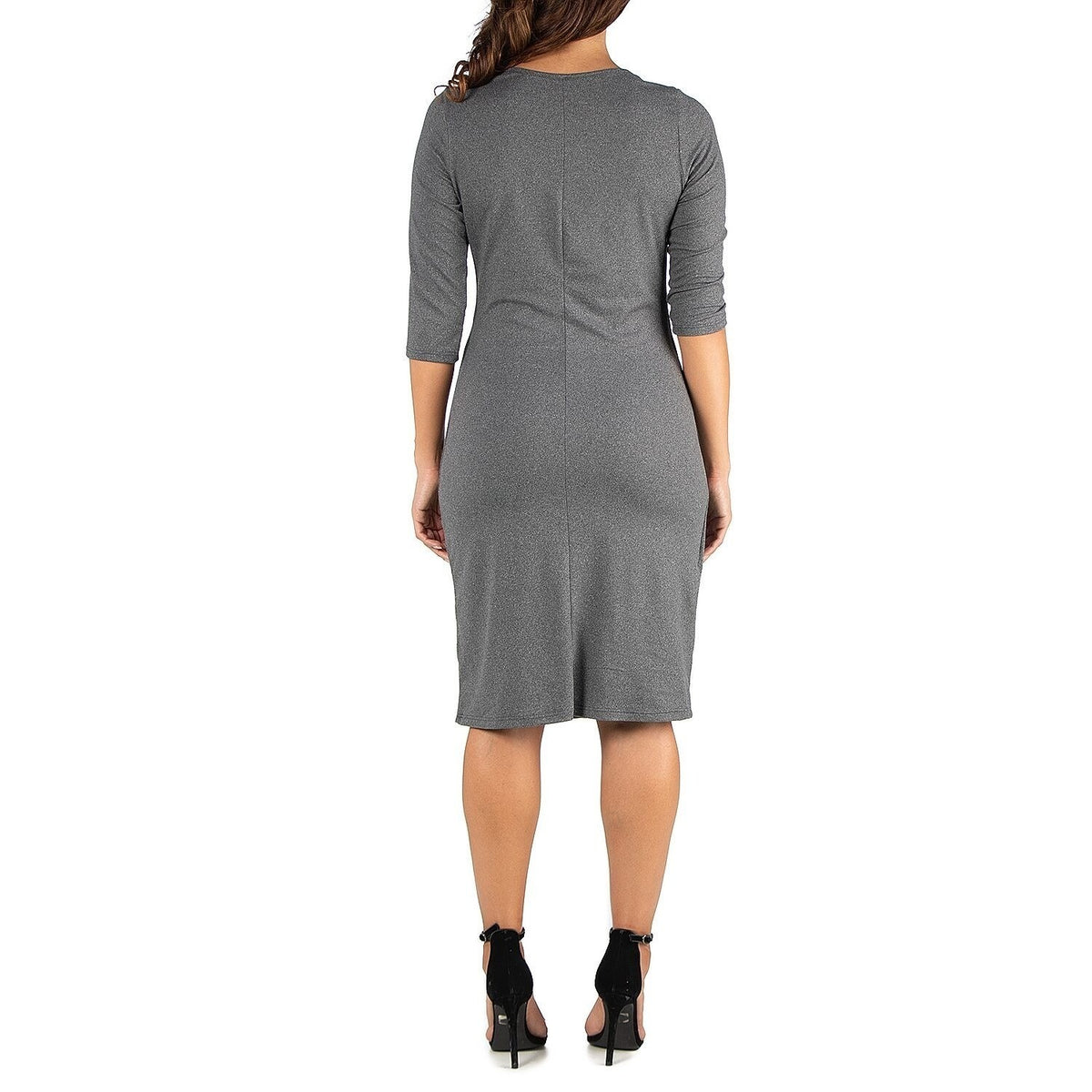 NWT 24Seven Comfort Apparel Womens L Gray Draped In Style V Neck Dress