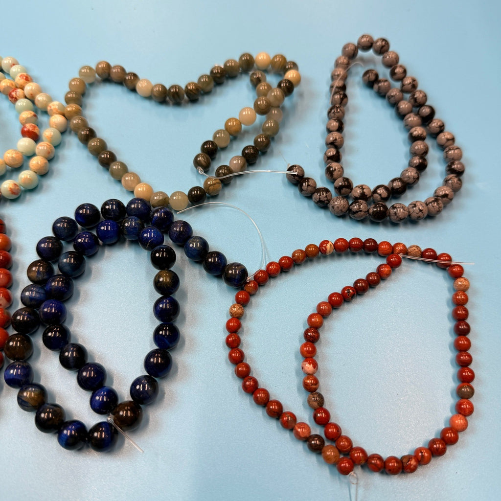 Set of 10 Natural Gemstone Round Beads Strands 15" Sizes 6,8,10 mm 14oz №B17