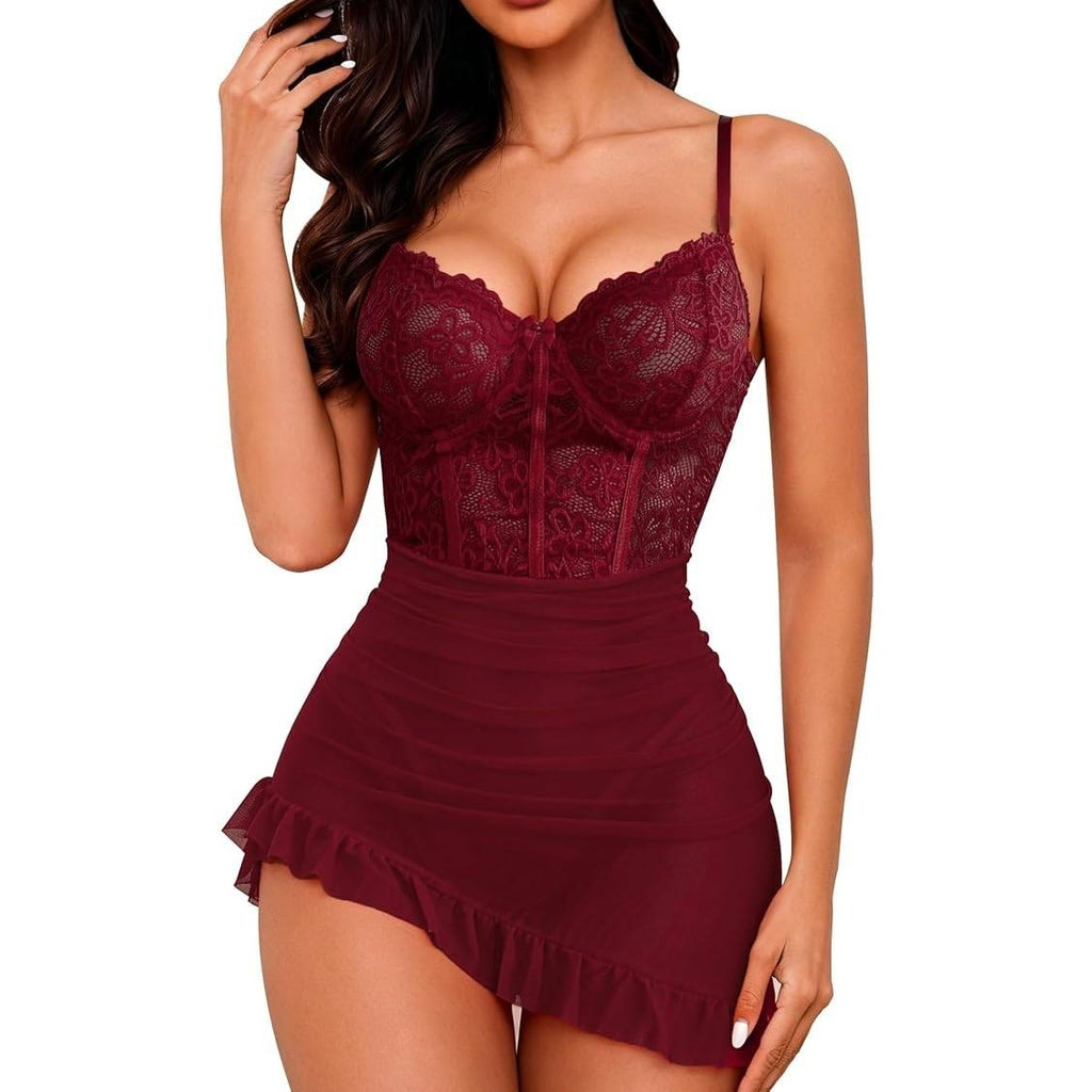 MSRP $22 Foxiny 2 Piece Women's XL Lingerie Set Bodycon Dress with Thong Ruff