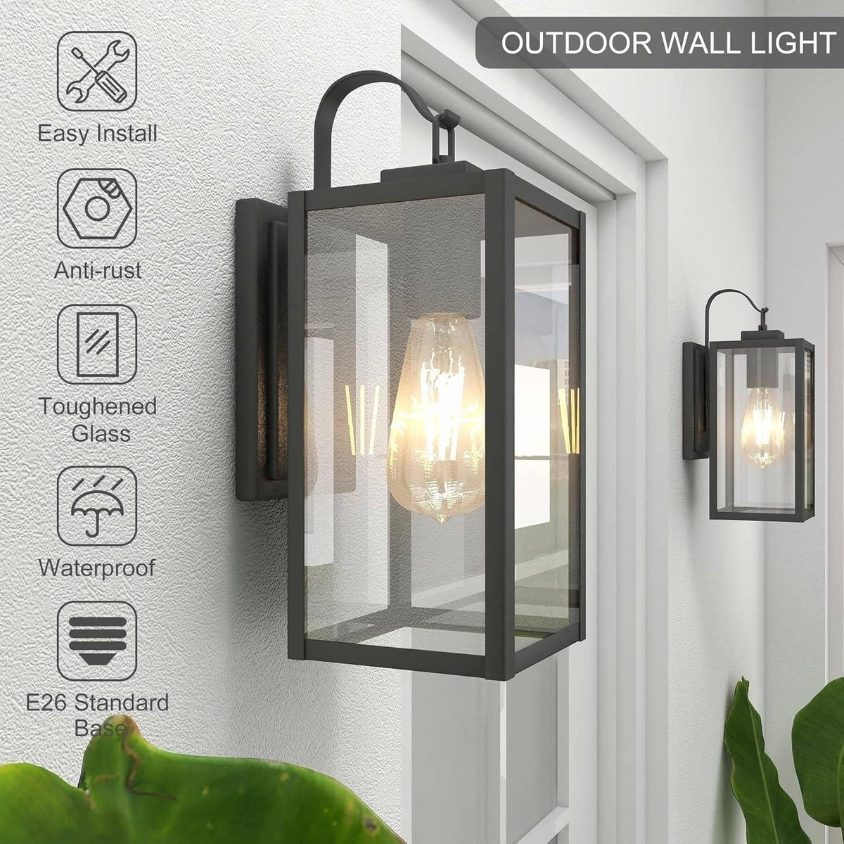 Pia Ricco 1-Light Outdoor Wall Lights, Matte Black Exterior Light Fixtures