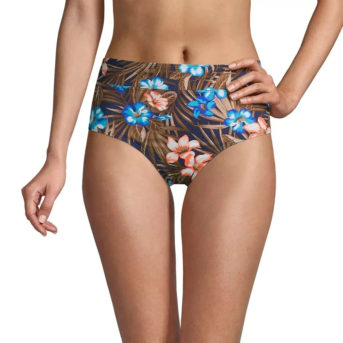 Lands' End Women's 4 Tummy Control High Waist Bikini Swim Bottoms Deep Sea Navy