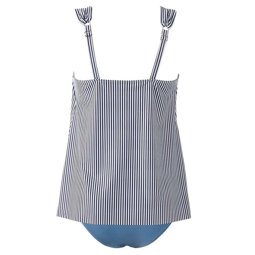 MSRP $47 SUUKSESS Women Blue Striped M Ruffle High Waisted Tankini Swimsuit