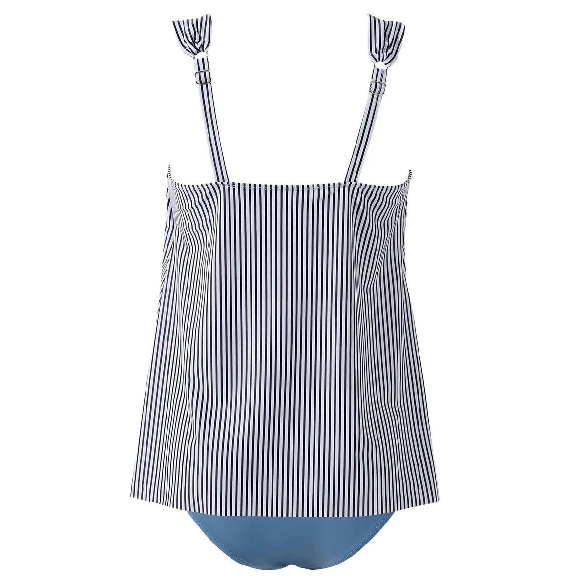 MSRP $47 SUUKSESS Women Blue Striped M Ruffle High Waisted Tankini Swimsuit