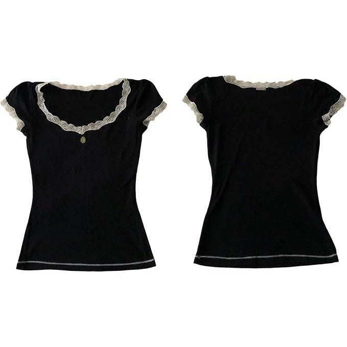 MSRP $23 Aopwsrlyi Women's L Y2k Fairy Grunge Shirt See Through Square Neck Lace