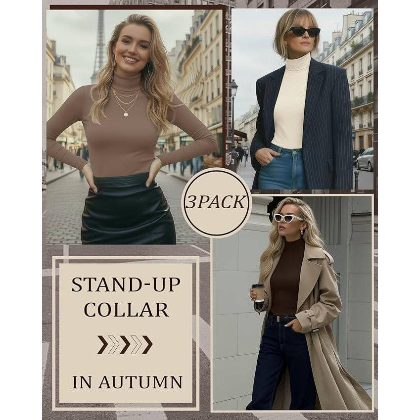 MSRP $52 Sweetyweee 3 Pack Women's XXL Turtleneck Tops Mock Neck Long Sleeve