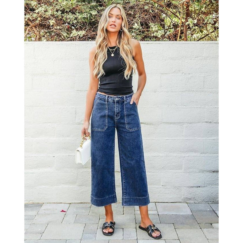 MSRP $47 GRAPENT Women's XL Capri Jeans High Waisted Wide Leg Strechy Loose