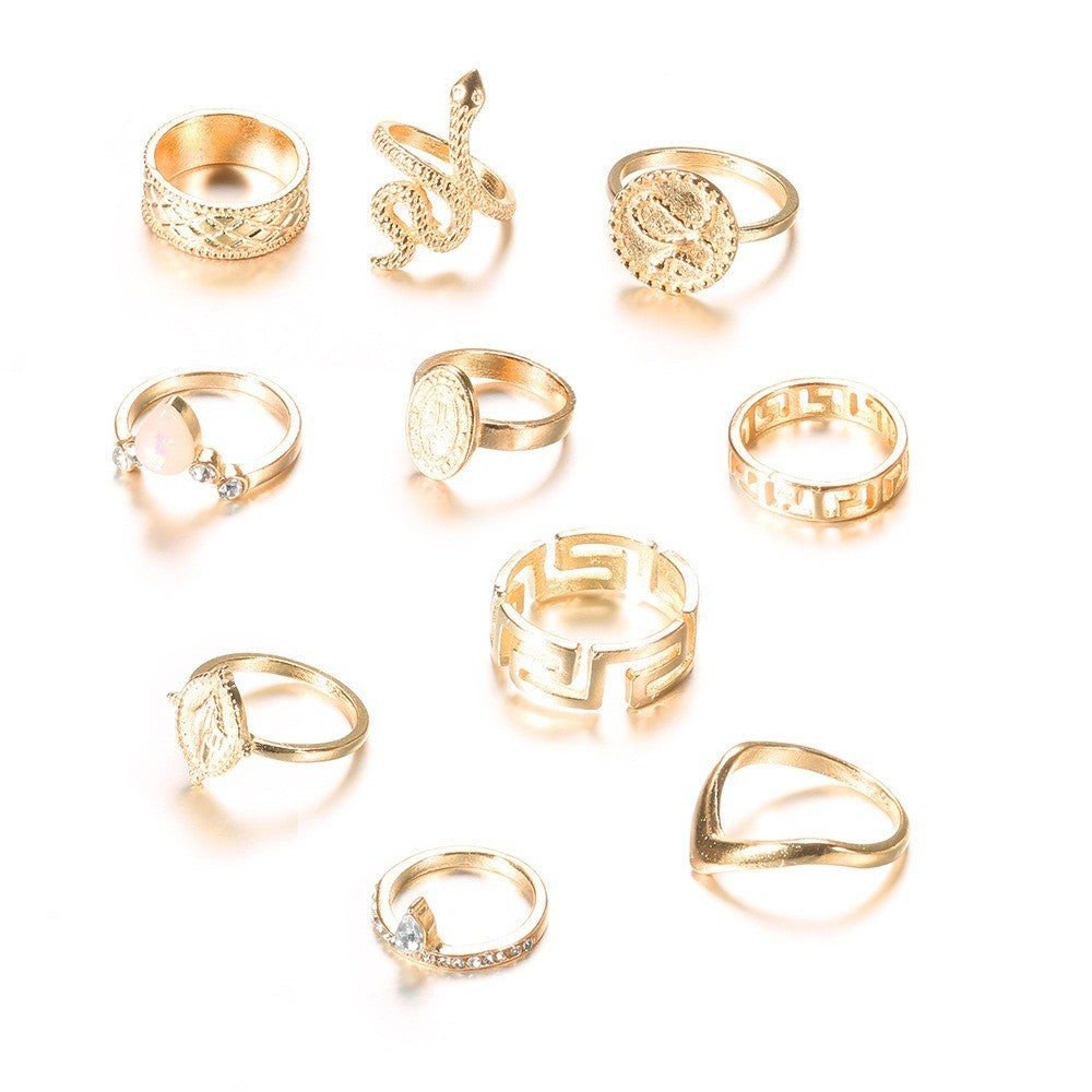 10 pcs Gold Ring Set, Boho Ring Set, Snake Ring, Stackable Rings for Women
