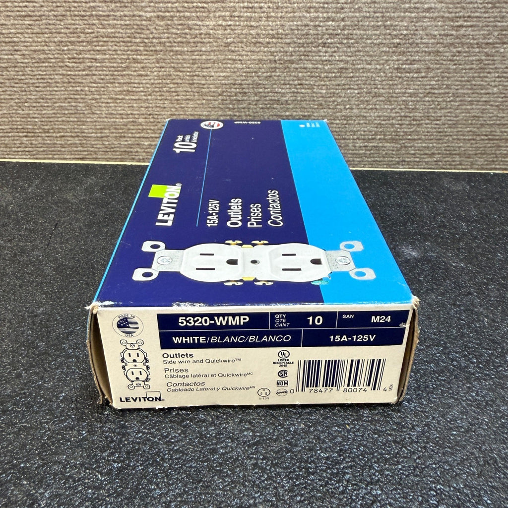 Pack of 10 Leviton 5320-WMP 15 Amp 125V Tamper Resistant Duplex Outlet White