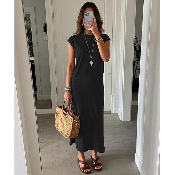 MSRP $20 TZDNI Women's M Black Summer Maxi Long Dress Mock Neck Sleeveless