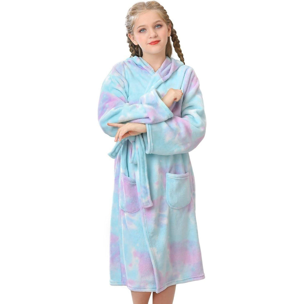 MSRP $26 V.&GRIN Girls Candy 11-12Y Fleece Hooded Robe, Soft Plush Warm Bathro