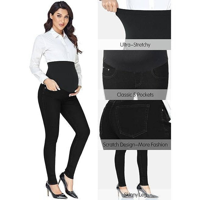 MSRP $40 PACBREEZE Women's L Black Maternity Jeans Over Belly Skinny Stretchy