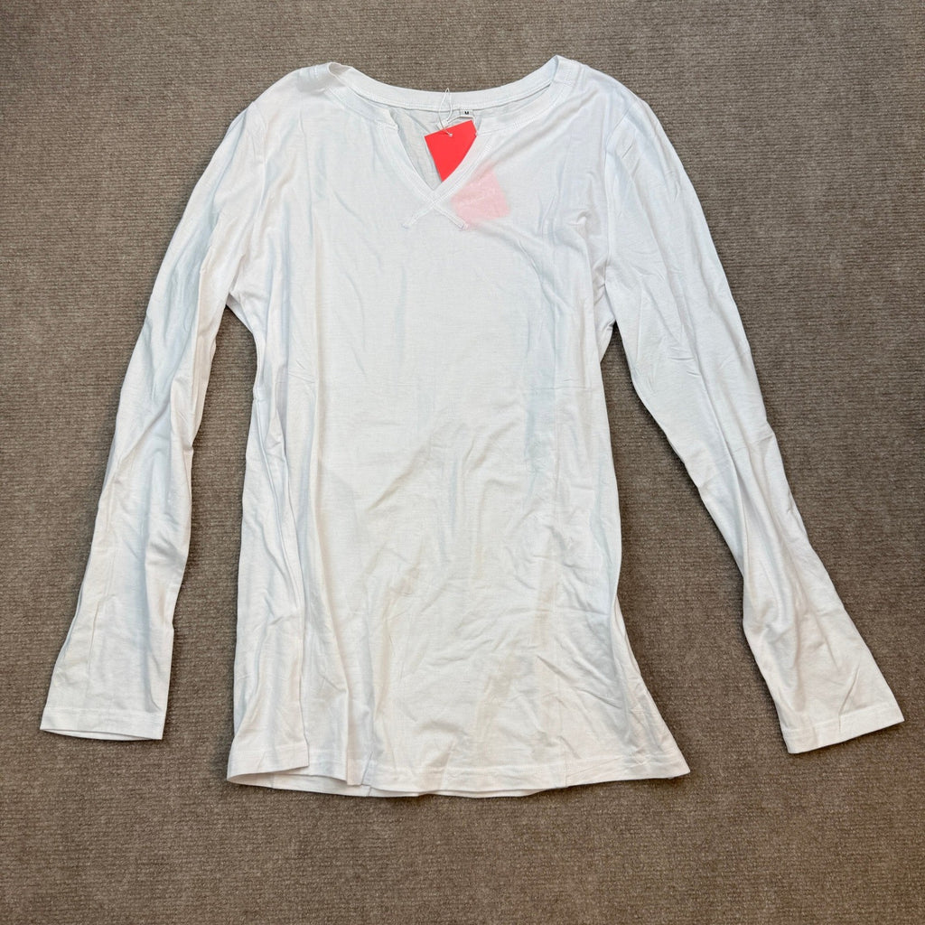 NWT WEACZZY Women's M White Long Sleeve Loose Fit Tops Dressy Casual V Neck