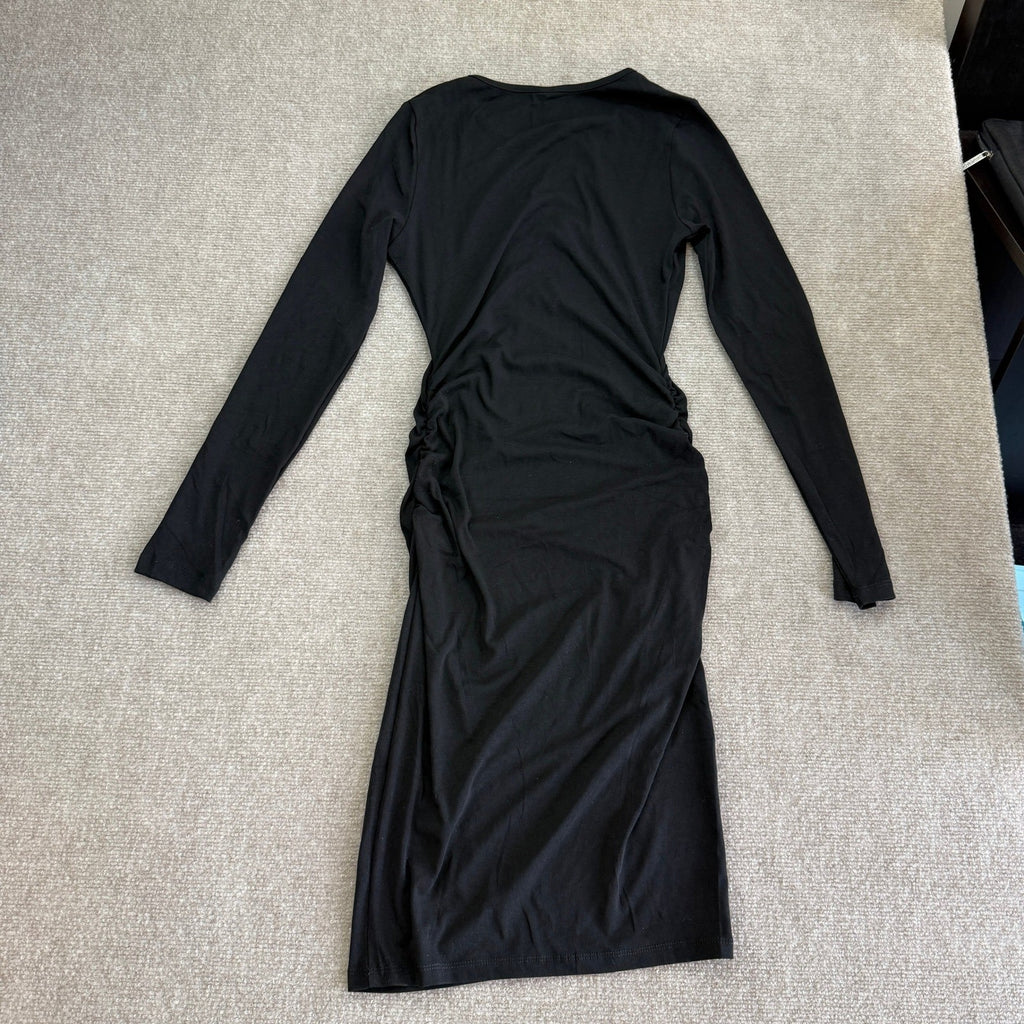 Missufe Women's M Black Long Sleeve Ruched Casual Sundress Bodycon Sheath Knee