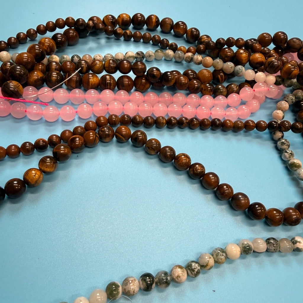 Set of 10 Natural Gemstone Round Beads Strands 15" Sizes 6,8,10 mm №B45