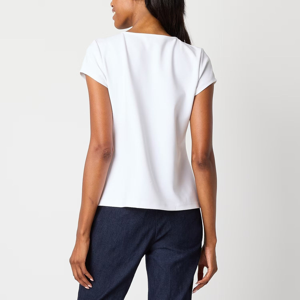 MSRP $32 Liz Claiborne Womens L White Round Neck Short Sleeve Blouse