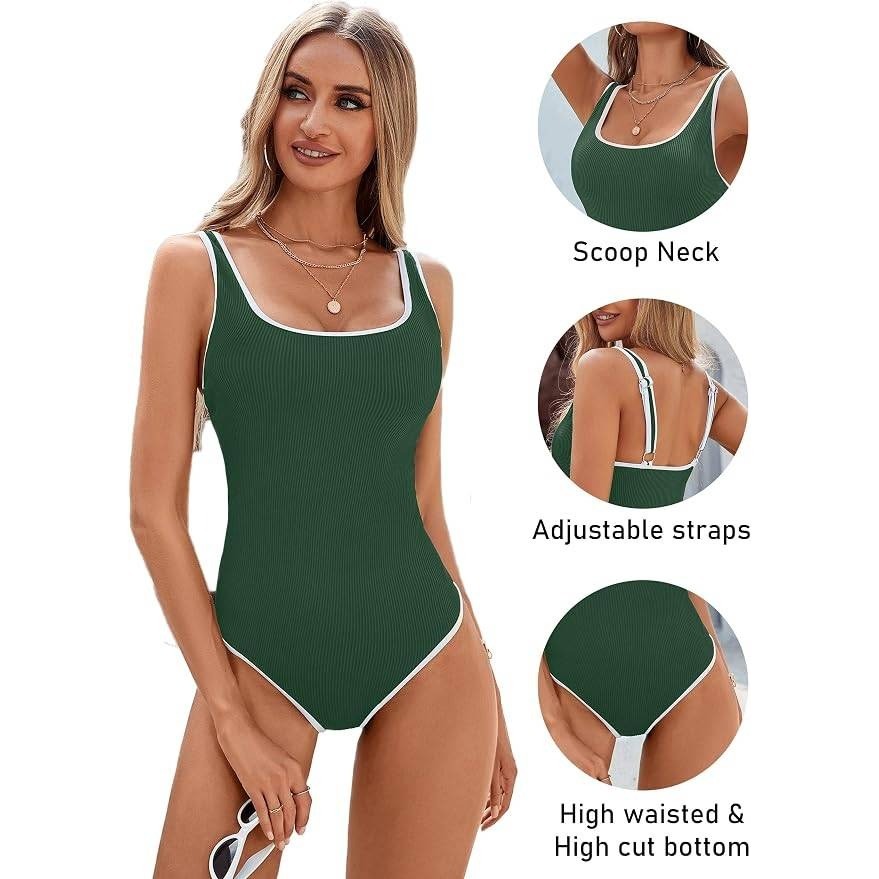 MSRP $43 BMJL Women's XL One Piece Swimsuit Sports Ribbed High Cut Slimming