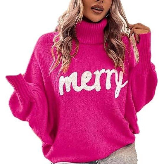 Women's M Merry Rosy Pink Sweater Turtleneck Long Sleeve Knitted Pullover