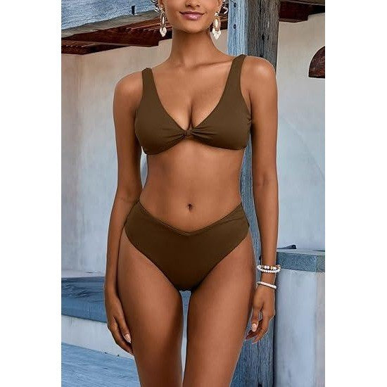 MSRP $39 Geluboao Women's M Brown Bikini Sets Two Piece Cheeky High Waisted Kn
