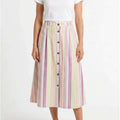 MSRP $44 St John's Bay Women's XXL Warm Stripe Midi A-Line Skirt Linen Blend
