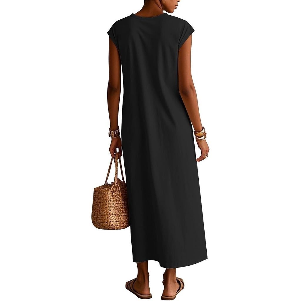MSRP $20 TZDNI Women's M Black Summer Maxi Long Dress Mock Neck Sleeveless