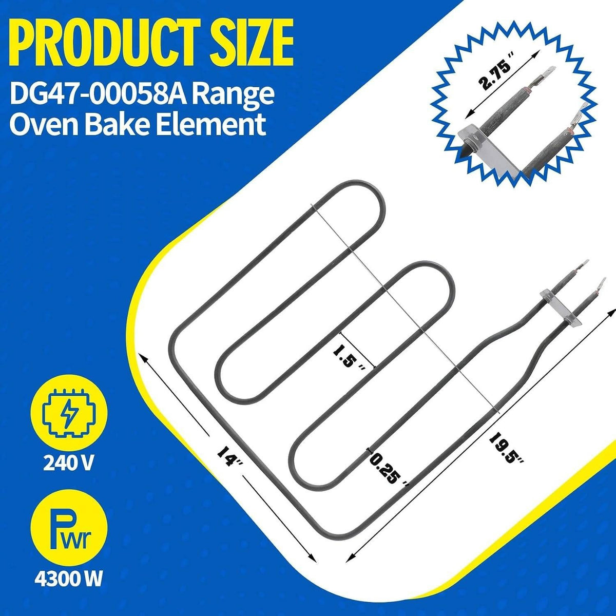 DG47-00058A Oven Heater Sheath-Gril Compatible with Samsung NY58J9850WS/AA