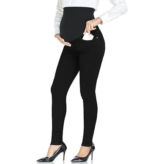 MSRP $40 PACBREEZE Women's L Black Maternity Jeans Over Belly Skinny Stretchy