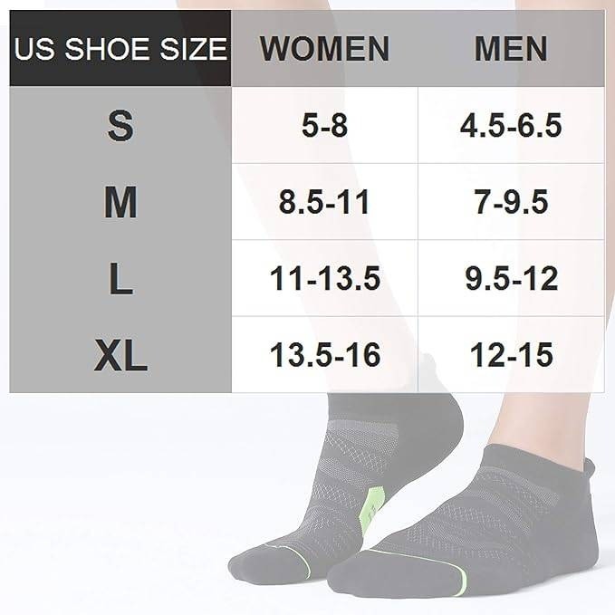 Set of 6 CS CELERSPORT Men's M Black/Green Ankle Running Socks with Cushion