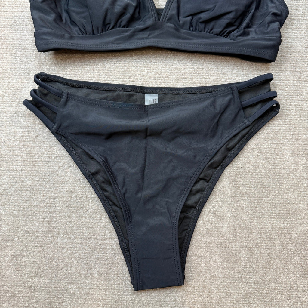 MSRP $37 Tainehs Women's S Black Push Up V Neck Bikini Set Criss Cross Back Two
