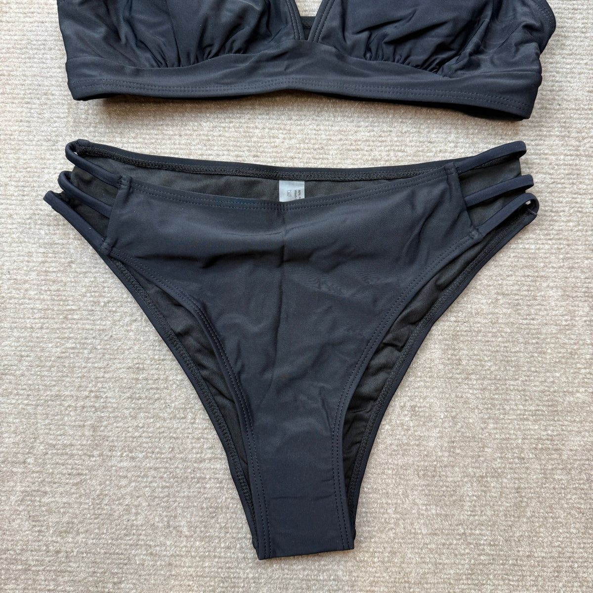 MSRP $37 Tainehs Women's S Black Push Up V Neck Bikini Set Criss Cross Back Two