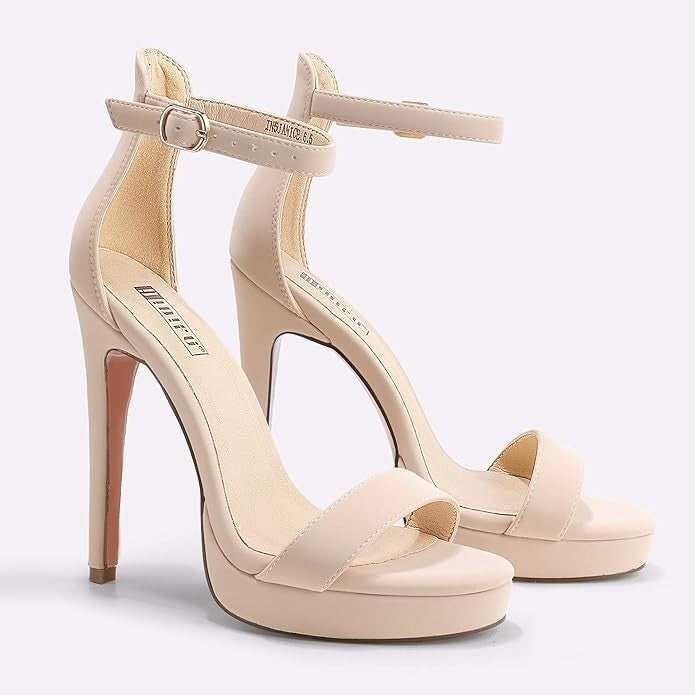 IDIFU Women's US 8.5 Stiletto High Heel Sandals Platform Open Toe Ankle Strap Dr