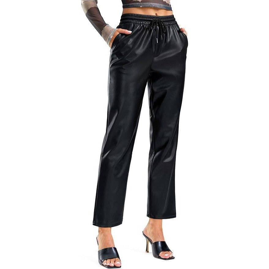 MSRP $57 SANTINY Women's XL Faux Leather Pants High Waisted Straight Leg Croppe
