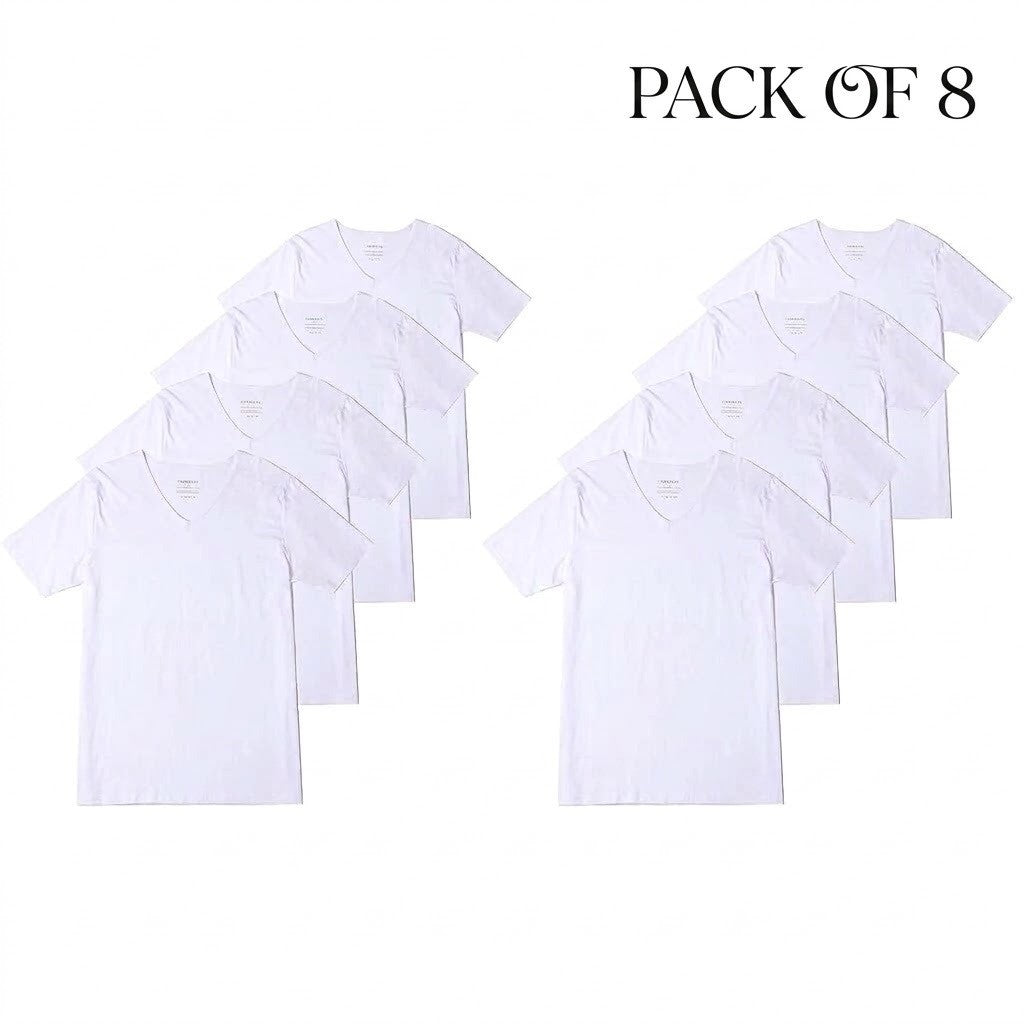 Pack of 8 Stafford Heavyweight Mens XL-XT White Short Sleeve V Neck T-Shirt Ext