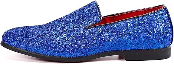 Santimon Men's US 8.5, 9.5 Blue Glitter Slip On Loafers Sequin Dress Shoes