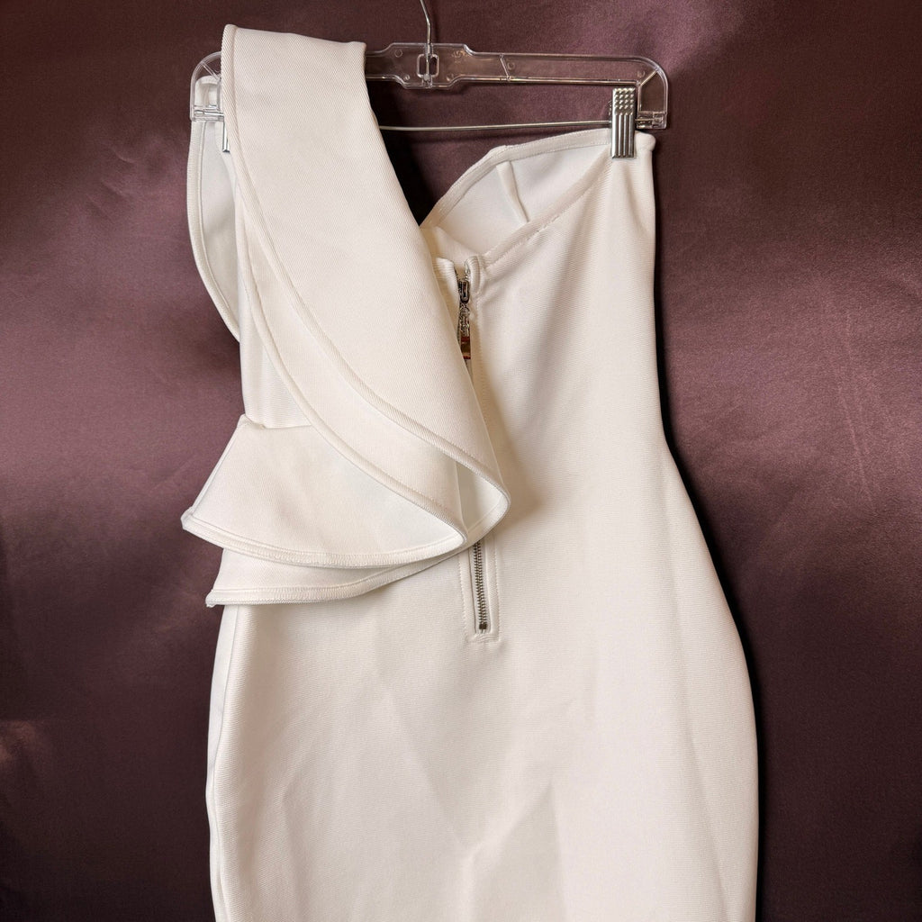 NWT UONBOX Women's S White One Shoulder Sleeveless Side Split Bandage Dress