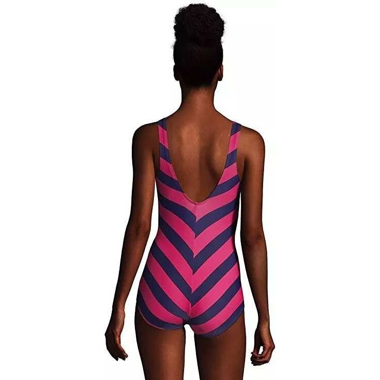 Lands' End Women's 6 Petite One Piece Scoop Neck Softcup Tugless Swimsuit Pink