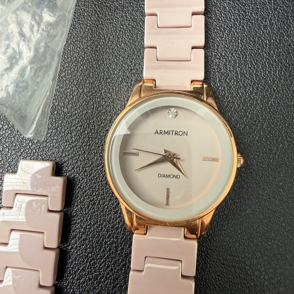 MSRP $95 Armitron 75/5348RG Women's Rose Gold/Pink Watch BROKEN BAND New Batte