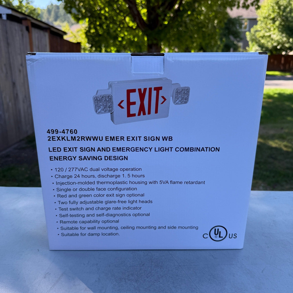 Uline H-9045 Hard-Wired Exit Sign Plastic with Emergency Lights, Red Letters