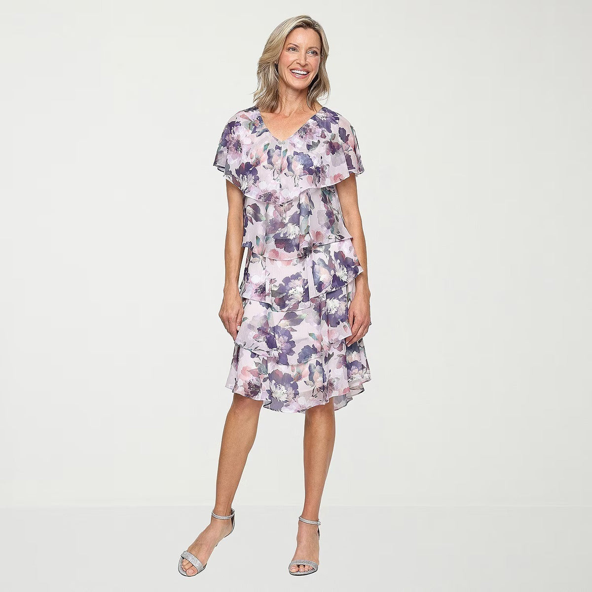 NWT S. L. Fashions Womens 10 Blush Multi Floral Shift Dress Short Sleeve Round