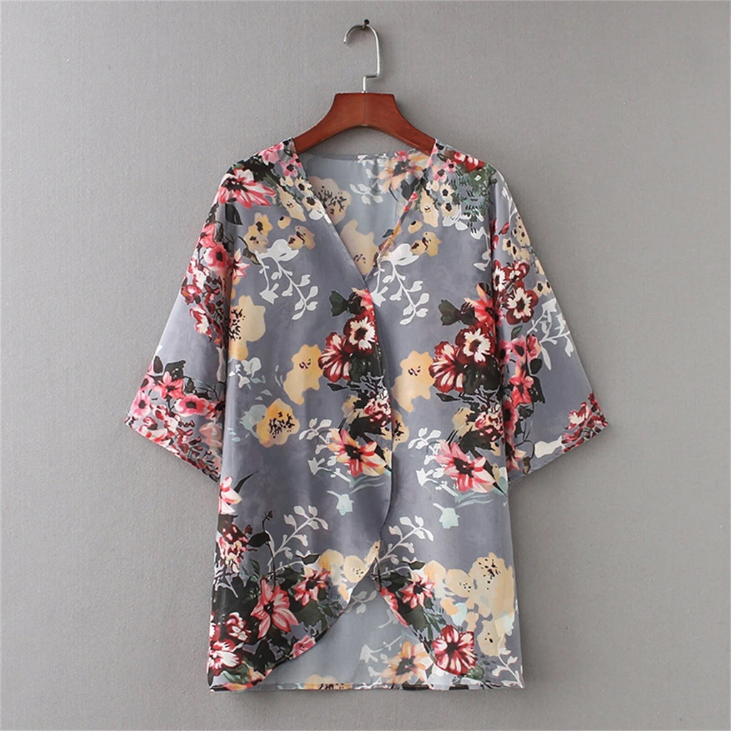 Large Swimsuit Coverup,Swim Suits Women Floral Print Chiffon Cardigan Short
