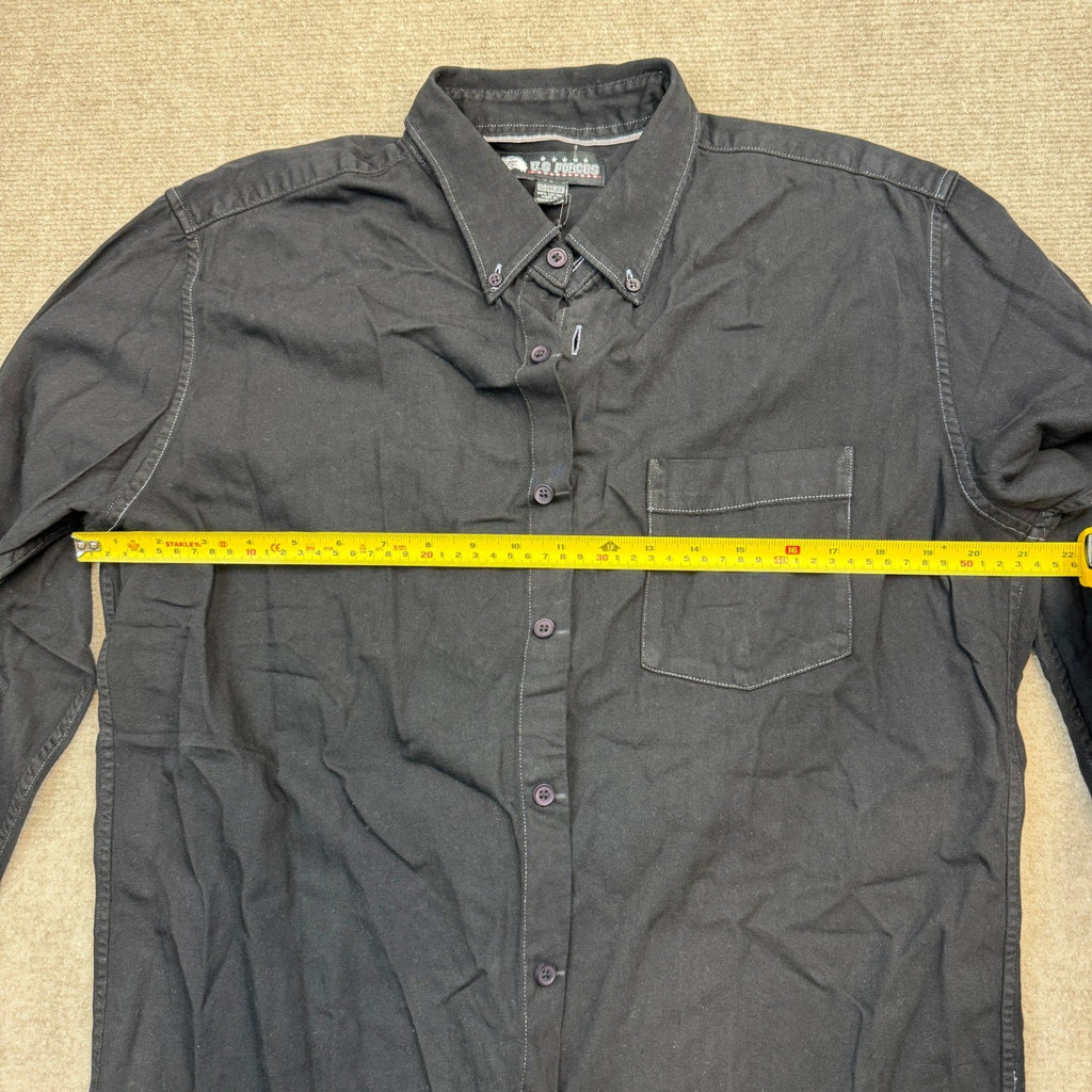 MSRP $50 U.S Forces Man's Sz L Black Button Up Long Sleeve Shirt Contrast Stitc