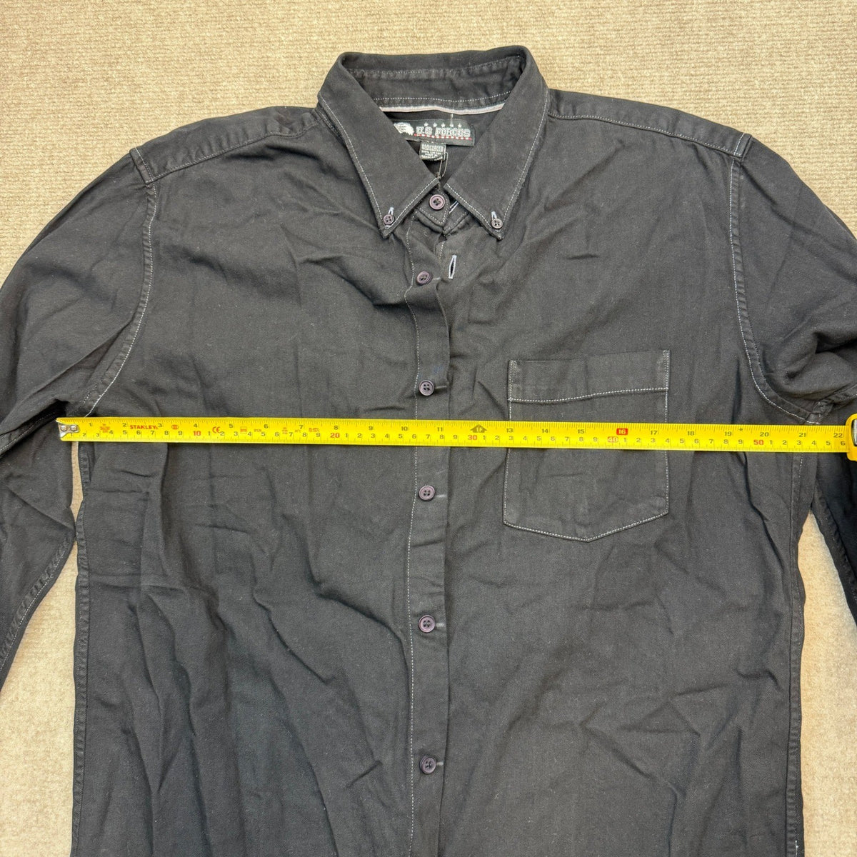 MSRP $50 U.S Forces Man's Sz L Black Button Up Long Sleeve Shirt Contrast Stitc